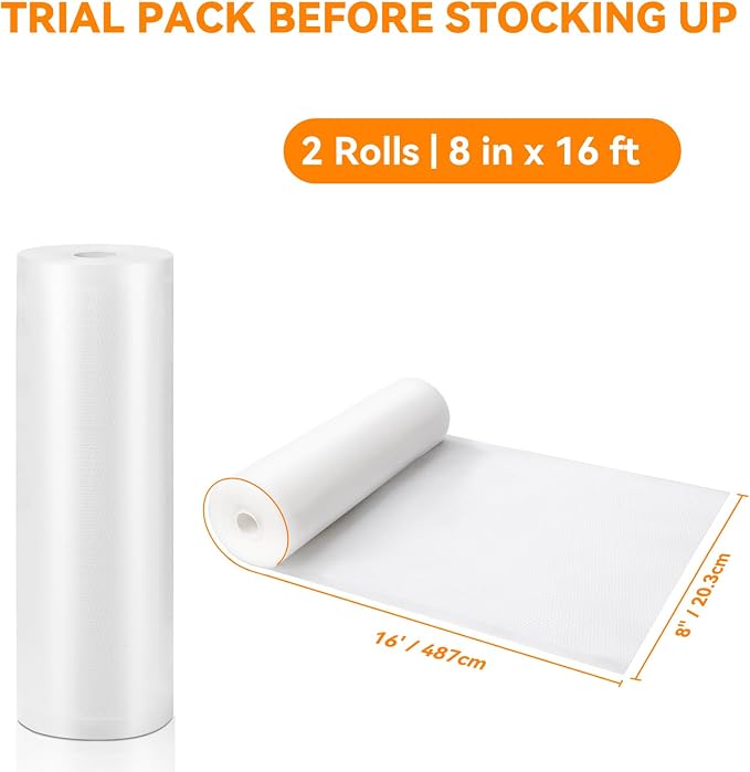 Wevac Vacuum Sealer Bags 8x16 2 rolls, for Food Saver, Suction Channel | Sous Vide, Freezer safe, BPA Free, Commercial Grade, Heavy Duty Vacuum Seal Bag Fit All Vacuum Machine, Meal Prep, Meat, Fish