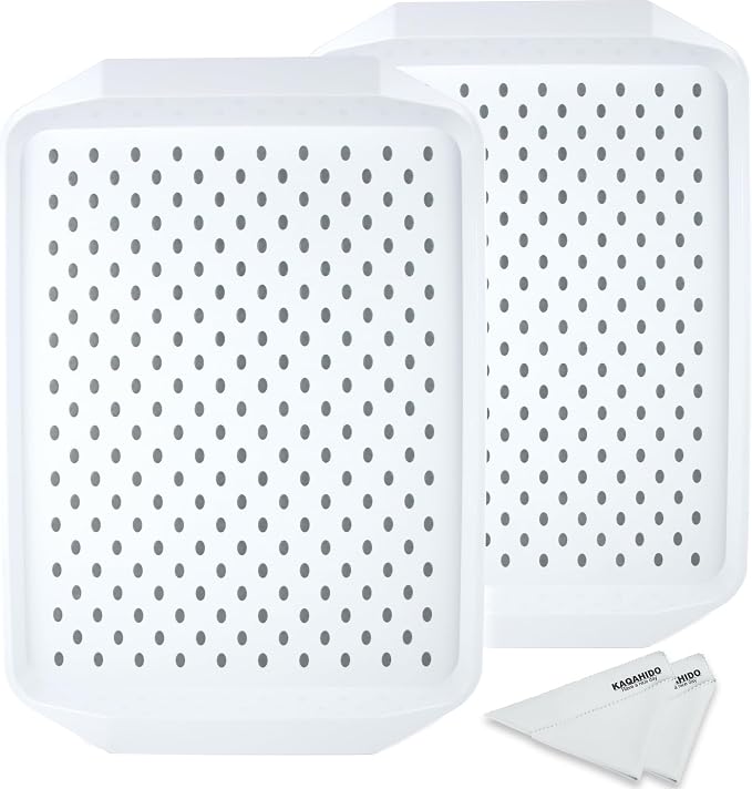 KAQAHIDO Large Non Slip Serving Tray with Grippy Dots, White, Set of 2 | TV Lap Trays for Eating on Couch, Meal Serve for Dinner Breakfast, Rectangular Food Carrying for Plates, Glasses, Dishes