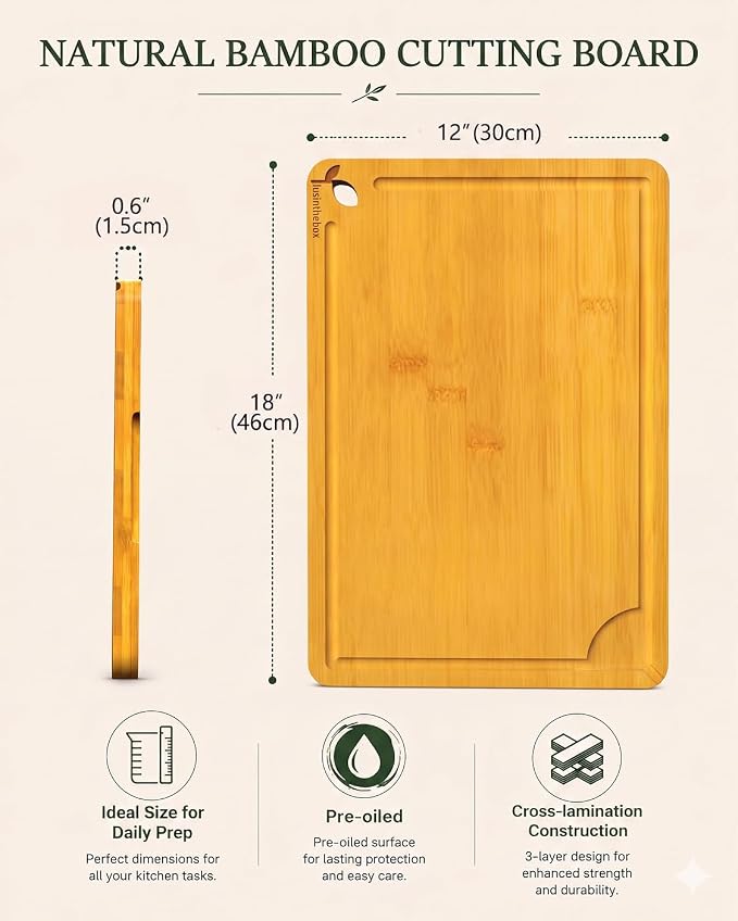 Cutting Board for Kitchen,Wooden Cutting Boards for Meal Prep,18" x 12" XL Carbonized Bamboo Cutting Board for Small Kitchen,Apartment,Meat,Vegetables,Fruit and Daily Cooking