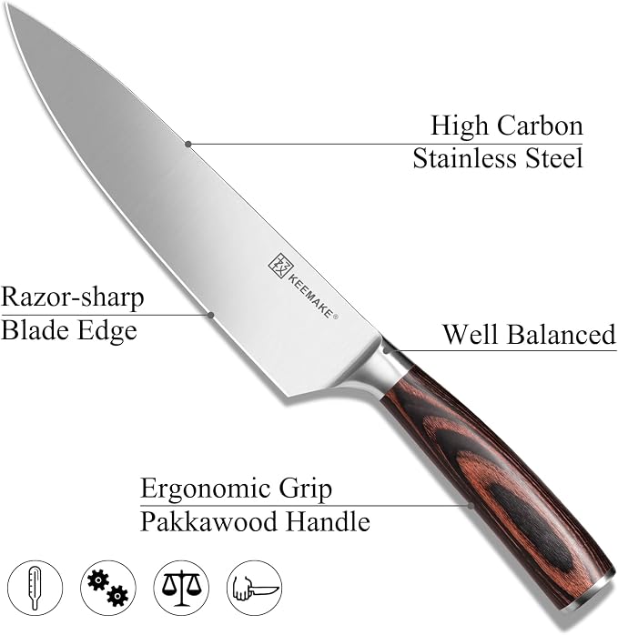 Kitchen Knife Set of 5, Professional Razor Sharp Chef Knife Set | High Carbon Stainless Steel Knives with Ergonomic Pakkawood Handle for Home Cooking