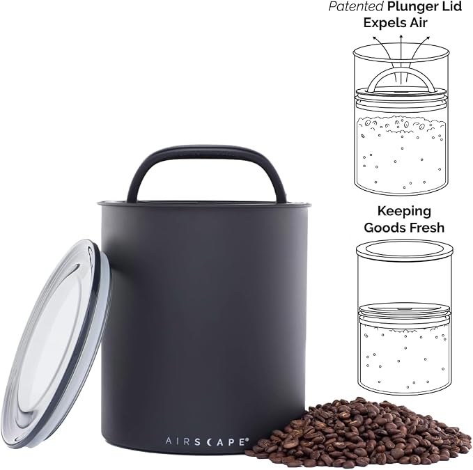 AirScape by Planetary Design | 2.2 lbs Coffee Storage | Matte Black | Plunger Lid Removes Excess Oxygen - DON'T buy airtight, BUY AIR-LESS - Holds 2.2 lbs Coffee Beans - (Matte Black)