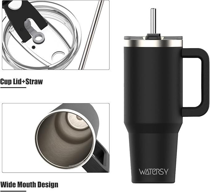 20 oz Tumbler with Handle,Tumbler with Lid and Straw,Double Wall Insulated Cup Stainless Steel Travel Mug(Cold for 34 Hours),Water Bottle for Iced Tea,Coffee,Cold Beverages(Black)