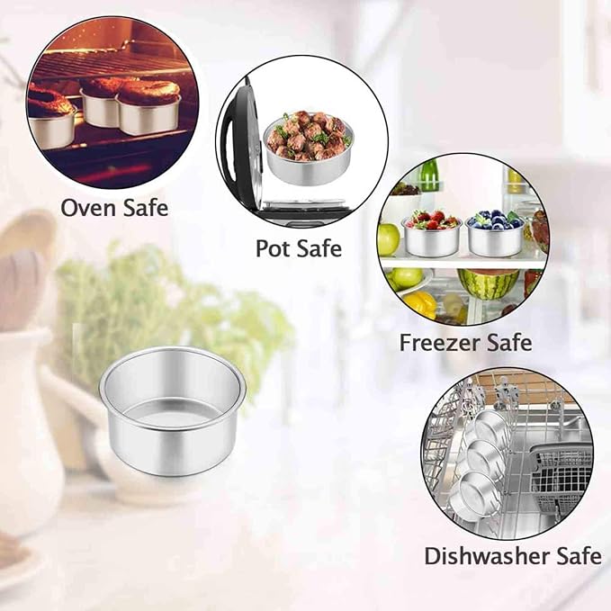TeamFar 4 Inch Cake Pan Set of 4, Round Layer Cake Baking Pans Tins | Stainless Steel Mini Bakeware for Birthday Wedding Party, Non-Toxic & Healthy, Mirror Finish & Dishwasher Safe