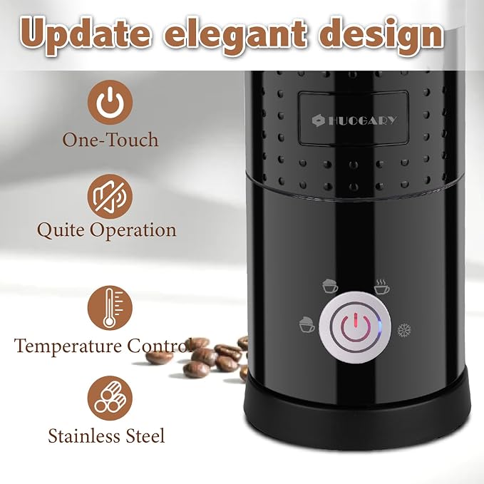 4 in 1 Milk Frother，Electric Milk Frother and Steamer 300ml，Fast Frothing | Stainless Steel Inner,Automatic Hot& Cold Foam Maker and Milk Warmer For Latte, Cappuccinos, Macchiato（Black）