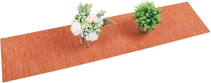 SHACOS Woven Vinyl Table Runner Indoor Outdoor 12x71 inch Kitchen Dining Table Runners Wipe Clean Washable PVC Table Runner, Orange