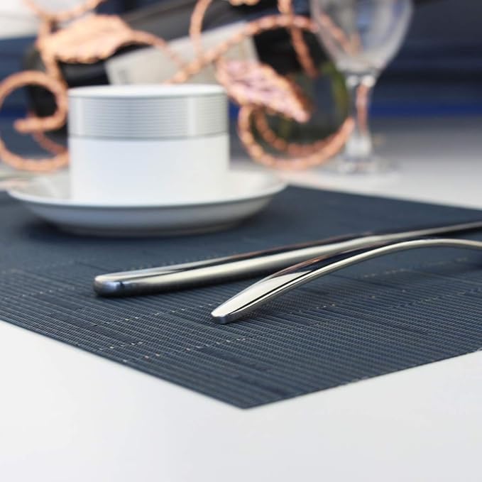 Placemat Matching with Table Runner,Cross-Weave Heat Resistant Placemat Washable Table Mats Sets(6pcs Placemats + 1 Table Runner, Navy Blue)