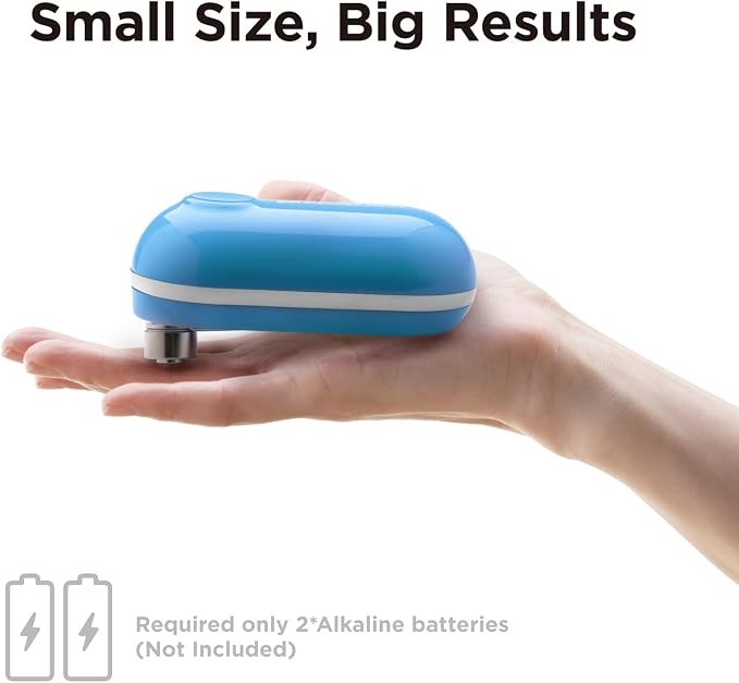 Kitchen Mama Mini Electric Can Opener, Blue | Smooth Edge, One Press Opens, Ultra-Compact Portable, Hands-Free Cordless, Battery Operated