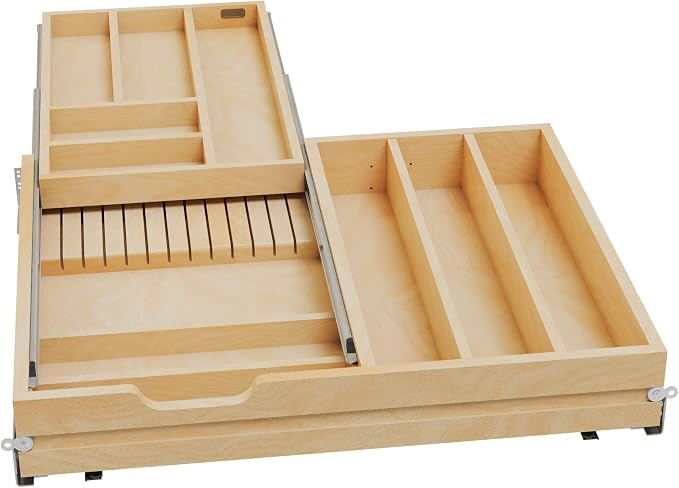 Rev-A-Shelf Maple Two-Tier Combination Replacement Drawer System w/BLUM Soft-Close for Face Frame Base Kitchen Cabinets, Kitchen Drawer Organizer, Min Opening Width of 27", 4WTCD-30HSC-1