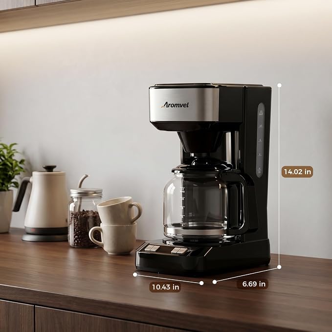 12 Cup Programmable Coffee Maker, 24-Hour Delay Brew, Drip Coffee | Large 1.8L Water Tank, Drip Coffee Machine with Glass Carafe & Reusable Filter, Measuring Spoon, 4-Hour Auto Keep Warm