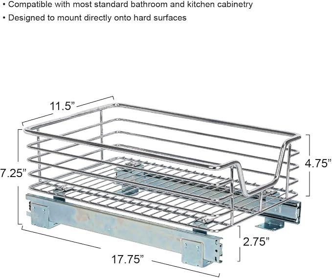 Household Essentials Chrome-Plated Steel Under-Cabinet Pull-Out Organizer