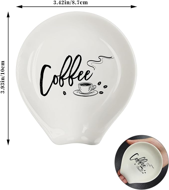 Coffee Spoon Rest, Coffee Bar Accessories & Spoon Holder,Funny Coffee Quotes Ceramic Spoon Holder for Coffee Lovers Gifts for Friend Wife Husband Sister (White-7)