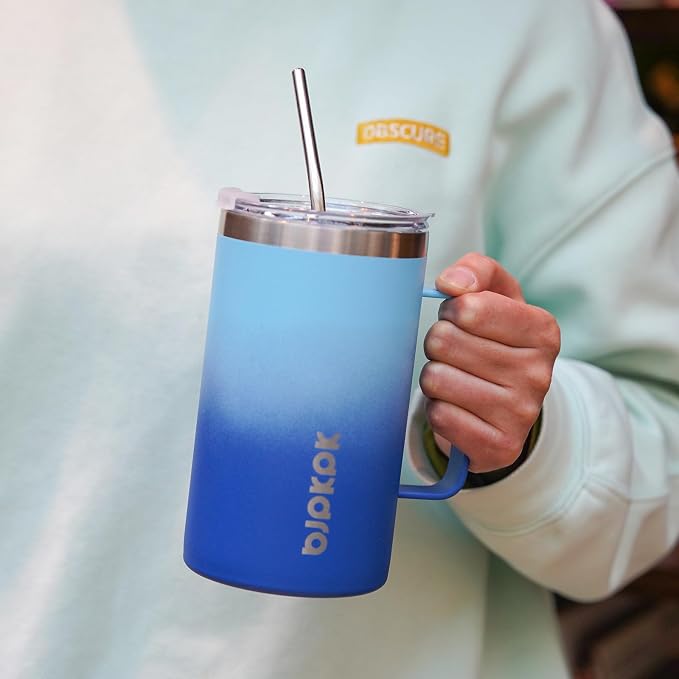 BJPKPK 25oz Insulated Coffee Mug with Handle, Stainless Steel Travel Mug | Keeps Drinks Hot & Cold, Double Wall Vacuum, 2 Lids Included, BPA-Free Coffee Tumbler for Home, Office & Travel