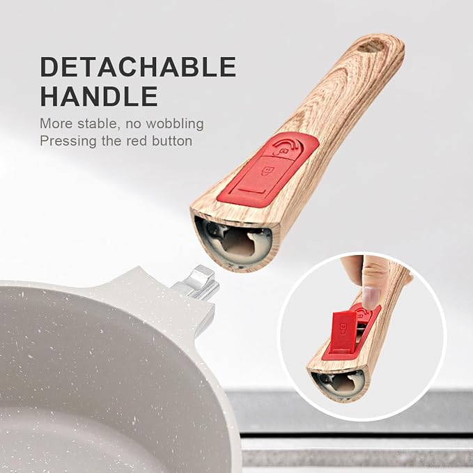 2 Qt Nonstick Saucepan with Lid, Sauce Pot with Pour Spout, White | Detachable Handle, Suitable for All Stoves, Including Induction, Oven Safe, PTFE & PFAS & PFOA Free