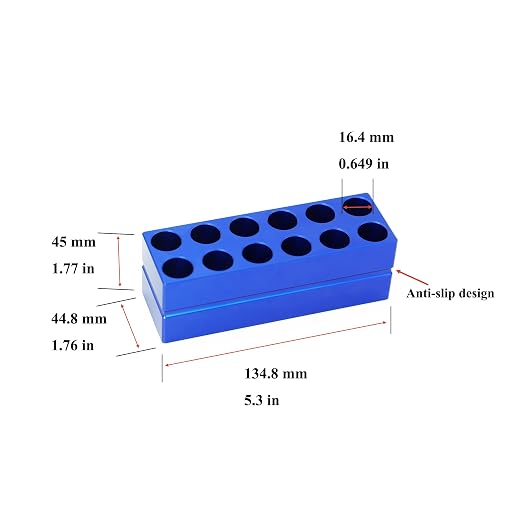 1 Pcs Aluminum Cooler Cooling Block PCR Test Tube Rack 12 Wells for 10/15mL | 16mm Hole Diameter for PCR/Microcentrifuge Tubes; Enzymes, RNA, Reagents, and Temp-sensitive Samples in Cold Prep (Blue)