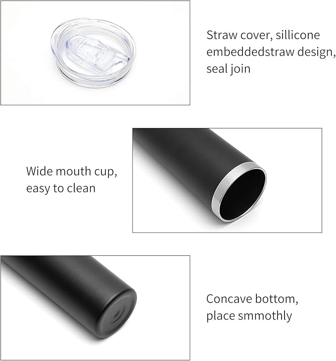 HASLE OUTFITTERS 20 oz Skinny Tumblers Bulk Set, Stainless Steel Insulated Slim Tumblers with Lids, Reusable Double Wall Travel Coffee Mugs, Durable Powder Coated Travel Water Cups(Black, 12)