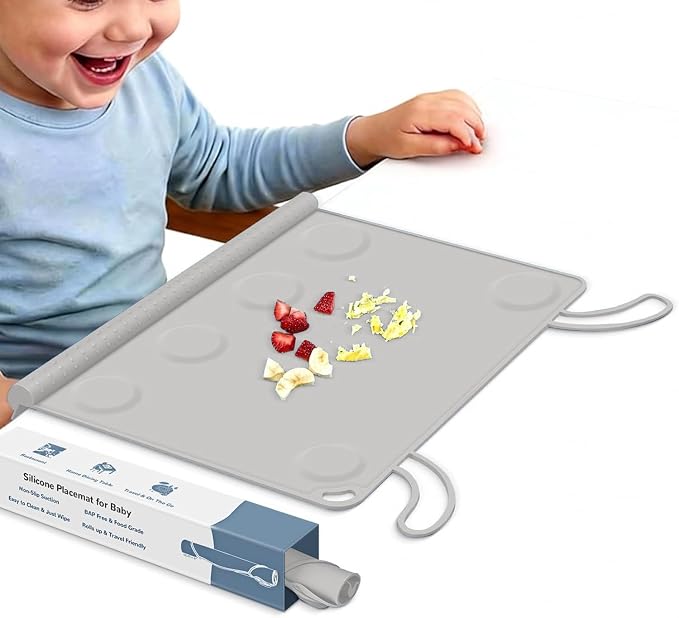 Silicone Placemat for Baby Self-Eating: Dishwasher Safe & Non-Slip for Dining Table - Table Mat for Baby 8-18 Months