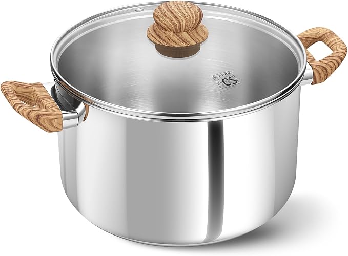 KOCH SYSTEME CS Stainless Steel Pot - 8 Quart Stainless Steel Stock Pot with Visible Lid, Steel Soup Pots with Heat-Resistant Bakelite Double Handle, Dishwasher Safe, Induction Compatible, 8QT