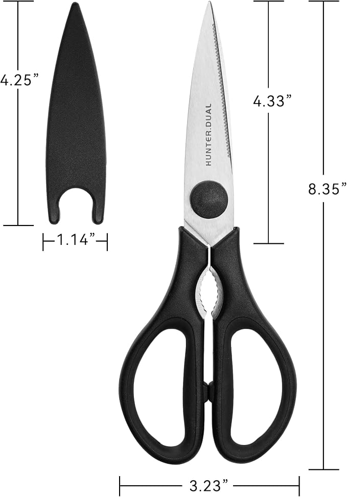 Kitchen Scissors for Food, HUNTER.DUAL Heavy Duty Come Apart Poultry Shears for Cooking, All Purpose for Cutting Chicken, Meat, Fish & Vegetables (Black, 8.35 Inch)
