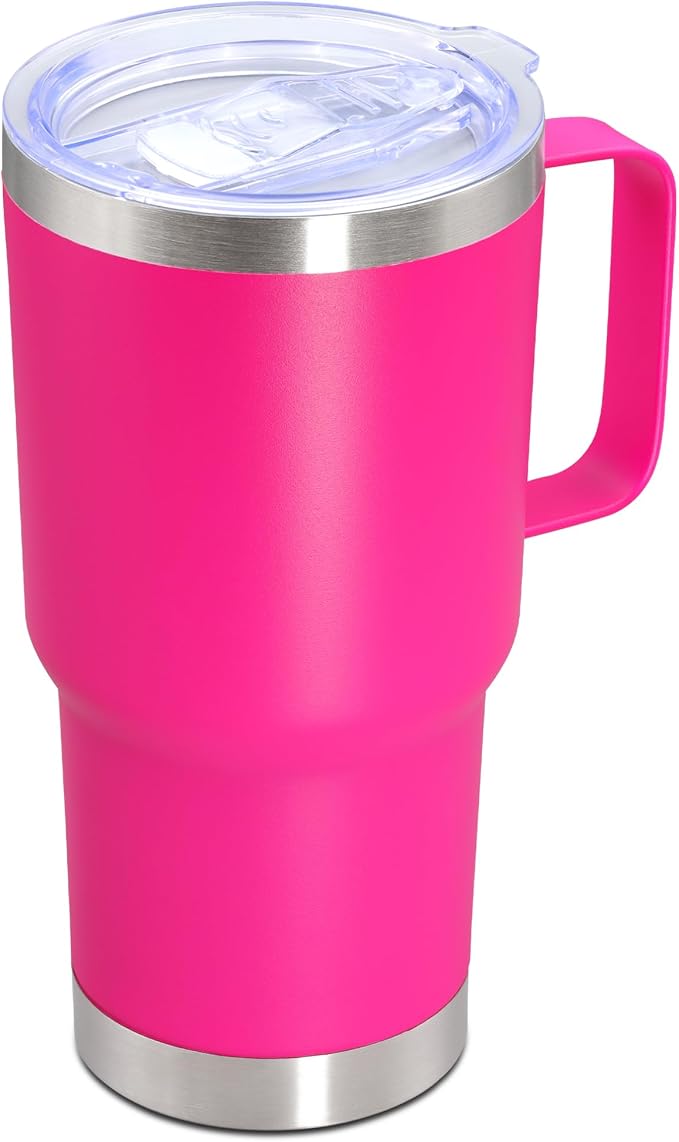20 oz Tumbler with Handle Coffee Tumblers with Lid Travel Mug Hot Pink 1P | 20oz Tumblers with Handle Double-Wall Insulated Vacuum Coffee Mugs Stainless Steel Tumbler with Handles&Lid Hot Pink 1P
