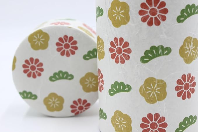 Japanese Pokkan Matcha Coffee Spice Tea Tin Canister Washi Paper Storage with Lid 7.05 oz Capacity (Kamigoto)