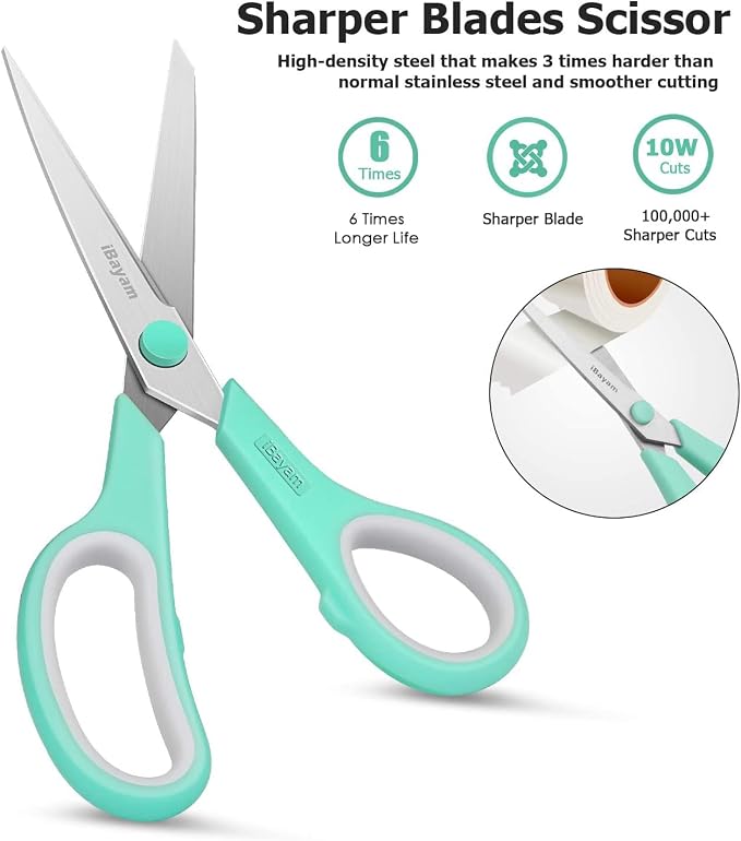 iBayam 36-Pack 8" Heavy Duty Scissors, Sharp Comfort-Grip, Left/Right Hand | Ultra-sharp 2.5mm steel blades, 100,000+ cut durability, comfort-grip handles — perfect for home, school, office & crafts.