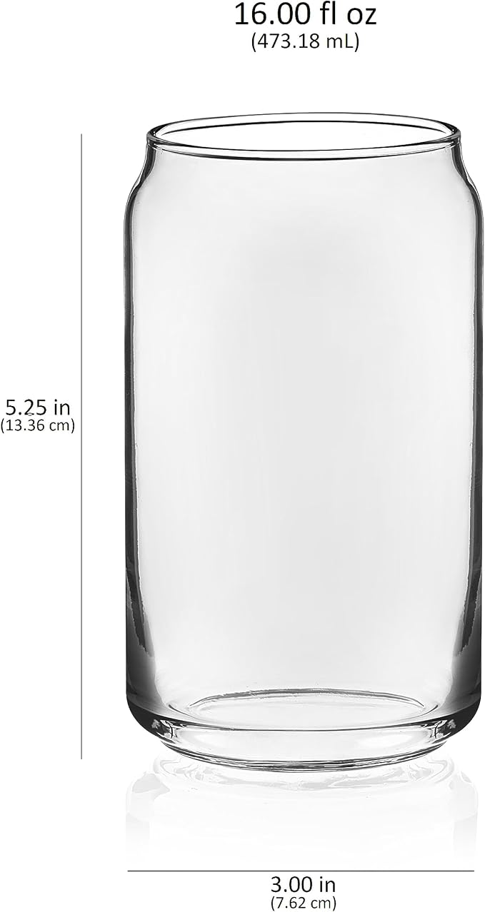 Libbey Classic Can Shaped Drinking Glasses Set of 4, Clear Kitchen Glass Tumbler, 16 Oz, Dishwasher Safe Glass Cups Set for Beverages and Cocktails