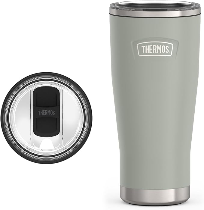 THERMOS Icon Series 24oz Stainless Steel Tumbler with Slide Lock Lid, Leakproof, Fits Cupholder, Dishwasher Safe, Griptec™ Non‑Slip Base, Keeps Drinks Hot 6 Hrs/Cold 22 Hrs, River Rock