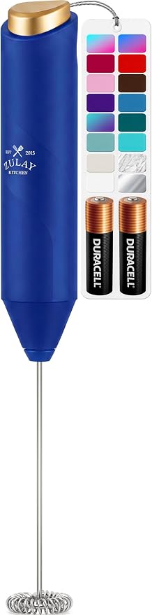 Zulay Kitchen Powerful Milk Frother AA Batteries Included – Ultra Fast Handheld Drink Mixer with Stainless Steel Whisk Stirrer for Coffee, Protein, Matcha & More, Frother Wand Electric Frothmate