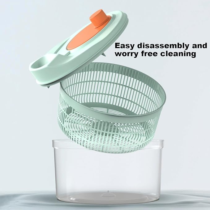 3L Salad Spinner, Manual Vegetable Washer & Fruit Dryer with Drainage Holes, Food Grade Plastic, Rotatable Kitchen Tool for Lettuce, Herbs, Greens Light Green