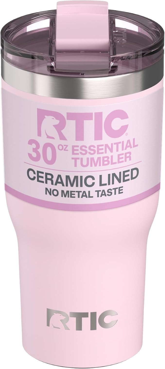 RTIC 30oz Essential Tumbler with Lid, Ceramic Lined, Pale Pink | Insulated, Stainless Steel Metal, Portable Travel Cup for Hot and Cold Drinks, Coffee, Car, Camping and Travel