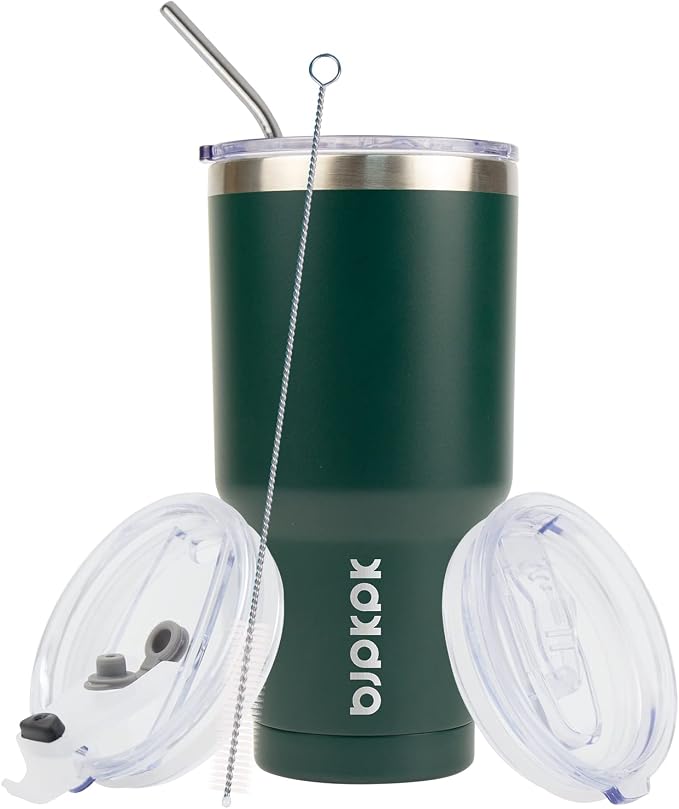 BJPKPK 30 oz Tumbler with Lid and Straw, Insulated Stainless Steel Cup | Double Wall Vacuum, BPA Free, Leak Proof, Keeps Hot/Cold, Travel & Beach Ready, Car Holder Fit, Army Green