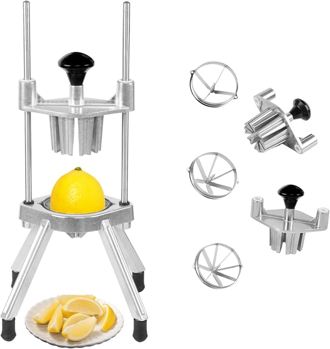 Commercial Lemon Cutter, 4/6/8-Section Stainless Steel Fruit Slicer with Blade, Heavy Duty Cast Aluminum, Non-Slip Base, Easy Clean Citrus Cutter for Bar, Restaurant & Home Kitchen