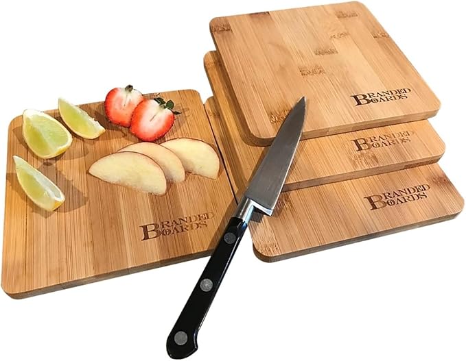 Small Mini All Natural Bamboo Cutting Board, Great for Apartments RV's Home Bar Charcuterie Backpacking Camping Bushcraft Dorm Rooms Picnics & Entertaining (4 Pack)