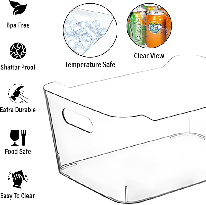 CONTROL KITCHEN Small Clear Plastic Storage Bins, Perfect for Organization or Pantry and, Fridge Organizer, Cabinet Organizers