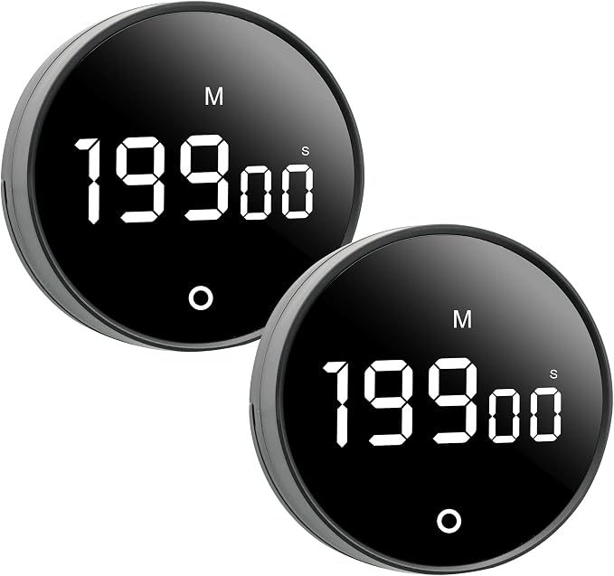 2Pcs Digital Kitchen Timer - Magnetic 199-Minute Countdown Countup Timer with Large LED Display,Volume Adjustable, Visual timers for Cooking,Gym,Meeting,Classroom,Study,Work,Outdoor Activities,Black