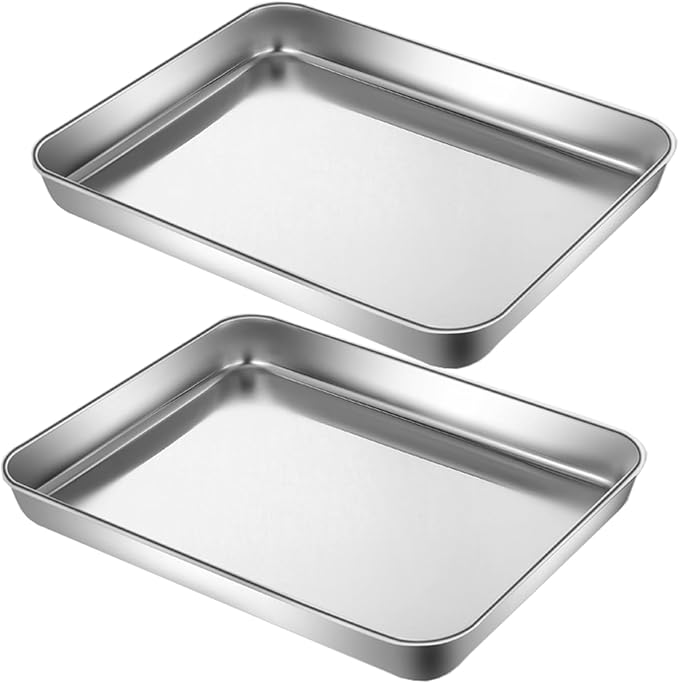 Small Cookie Baking Sheet Pans Stainless Steel 304 Tiny Serving Tray 12.4 x9.6 x1.1Inch (Diagonal 14.8) No Rust Dishwasher Safe Bakeware 2 Pack