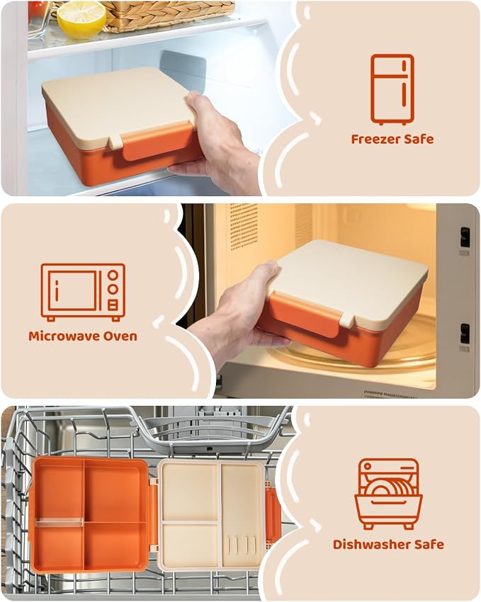 SOHIDA Bento Box with 10oz Soup Thermo: Gift for Kids, Kids Leakproof Lunch Box with 3 Compartments, School Supplies for Girl Boy Back to School,Orange