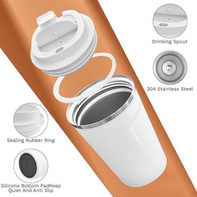 SPLMIFA Travel Coffee Mugs Leak-Proof, Reusable Coffee Cups with Lids, Stainless Steel Vacuum Insulated Coffee Tumblers, Thermal Insulation Cups for Men and Women Hot & Cold Drinks(2nd-White, 17OZ)