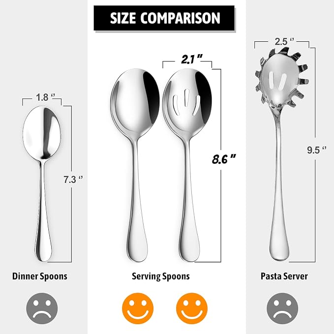 Hiware 8-Piece Serving Set - Includes 4 Spoons and 4 Slotted Spoons, 18/8 Stainless Steel Buffet Utensils - Mirror Polished, Dishwasher Safe, 8.6-Inch