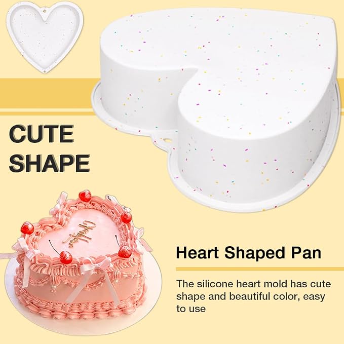 Alimat PluS 8 Inch Heart Shaped Cake Pans Set of 2 with Hanging Hole(White) | Silicone Material