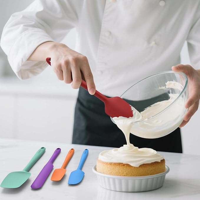 Coukre Silicone Spatula Set of 5,High Temperature Resistant, Food Grade Silicone, Dishwasher Safe, for Baking, Cooking (Pure Colorful B)