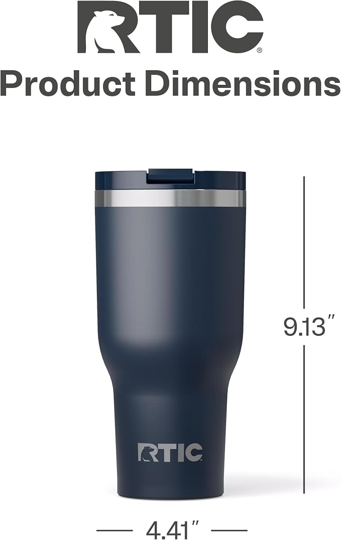 RTIC 40oz Essential Tumbler with Lid, Ceramic Lined, Navy | Insulated, Stainless Steel Metal, Portable Travel Cup for Hot and Cold Drinks, Coffee, Car, Camping and Travel