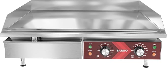 EGGKITPO 240V Commercial Electric Griddle 29 Inch Large Countertop Griddle 3500W Non-Stick Flat Top Grill Stainless Steel Teppanyaki Griddle with Adjustable Temperature 90℉-575℉ for Restaurant Use
