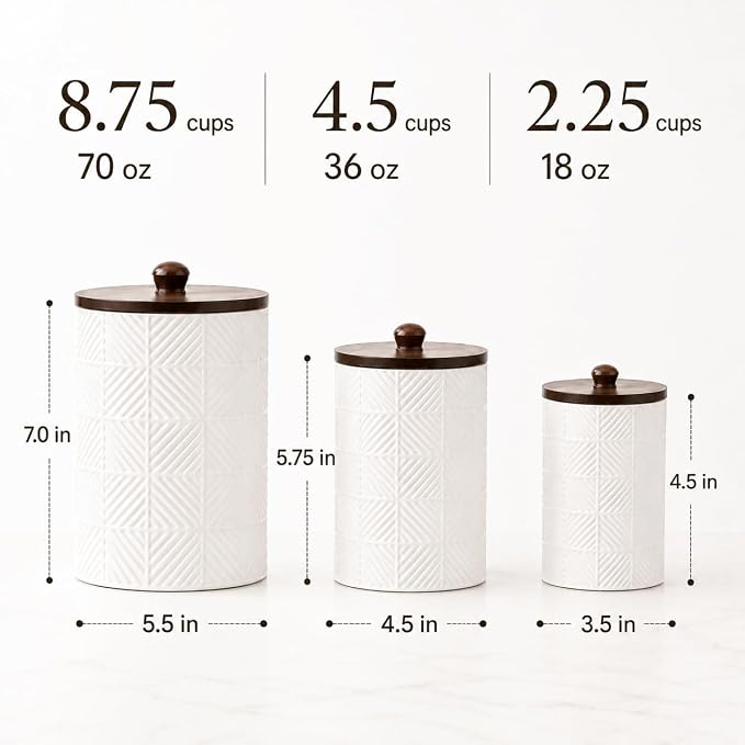 Canisters Sets for the Kitchen with Airtight Bamboo Lids, Ceramic|Set of 3