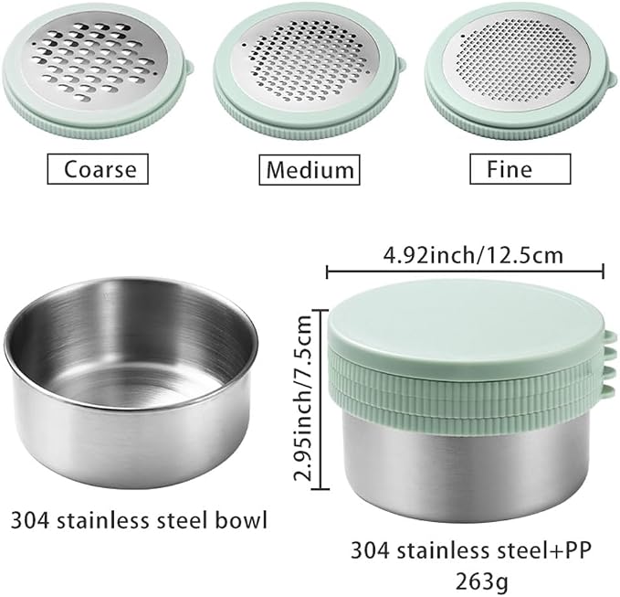 Cheese Grater with Container & Lid, Multi Functional Stainless Steel Box Grater, Handheld Grater Bowl for Kitchen,Lemon Zester for Parmesan, Cheeses, Ginger, Chocolate, Vegetables, Butter (Mint Green)