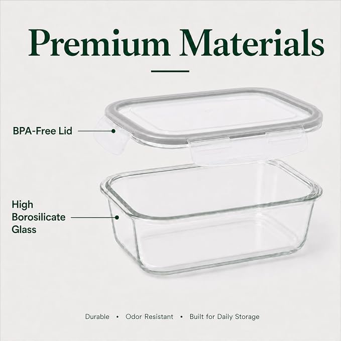 2 Pack 63oz Large Glass Storage Containers with Lids Big Meal Prep Food Container Set for Storing food, vegetables or fruits, BPA Free, Freezer Dishwasher Oven Safe (gray)