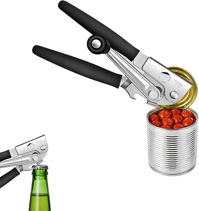 Commercial Can Opener Heavy Duty, Black Swing Grips. | Hand Can Opener Manual, Stainless Steel for Restaurant and Home, Black Swing Grips,for Most Bulk Size Cans.