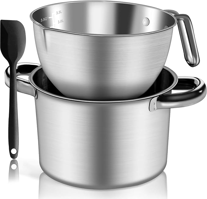 3.1QT Double Boiler Chocolate Melting Pot with 4.5QT Stainless Steel Pot | 304 food-grade steel, rust-proof. Melt chocolate, butter, candy, wax, soap. Stovetop safe, Dishwasher safe