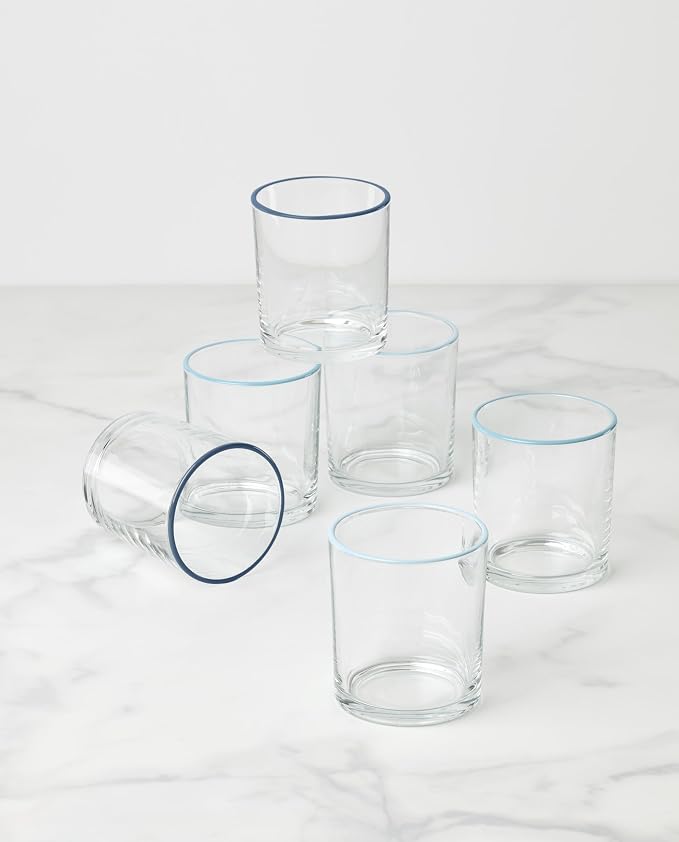 Oneida 24 Seven Turquoise Glass Tumblers, 13.5oz, Set of 6 | dishwasher safe | vibrant turquoise hue | glassware, drinking glasses | 4 inch, 13.5oz, gift for women