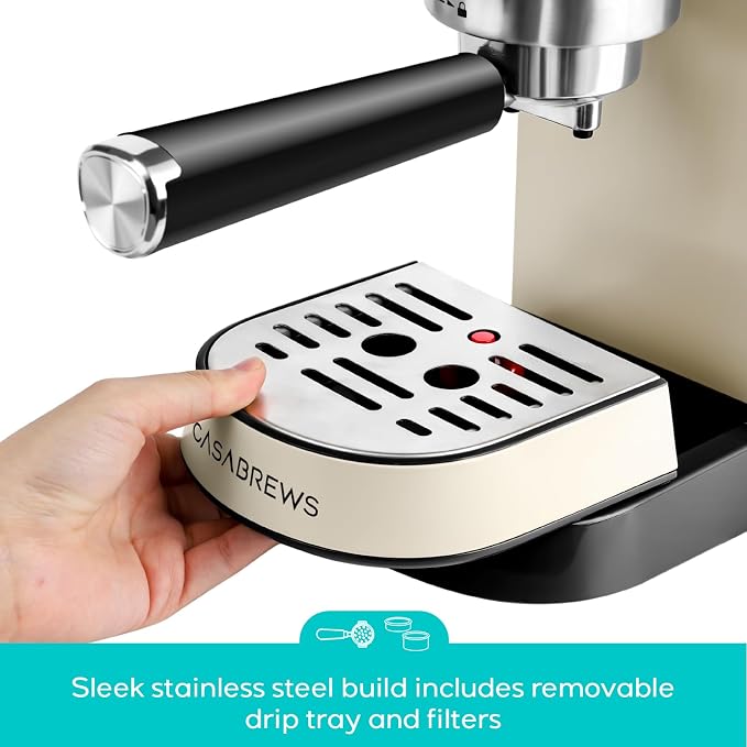 CASABREWS CM5418 Espresso Maker, Compact Espresso Machine with Milk Frother | Stainless Steel, 20-Bar Pump, Built-in Pressure Gauge, Powerful Steam Wand for Cappuccino Latte for Home, 34oz Water Tank